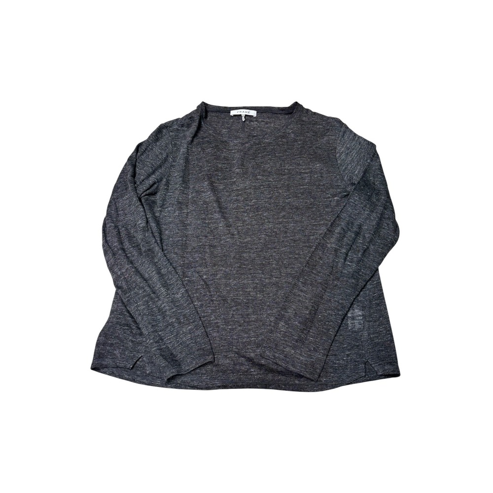FRAME Charcoal Grey 100% Linen Long Sleeve Top Crewneck LWTS1730 Womens Size S/P